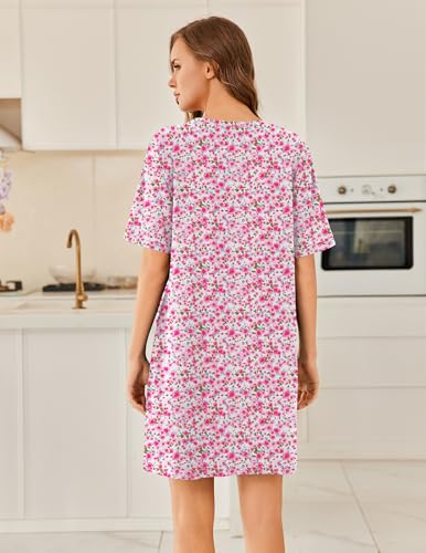 Image of Ekouaer Womens Cotton Nightgown with Pocket Short Sleeve Sleep Shirt S-2XL