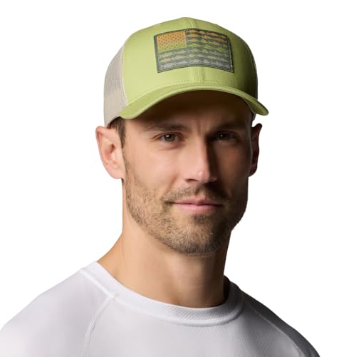 Columbia Unisex PFG Fish Flag Mesh Snap Back, Pear/Fossil/Fish Flag, One Size
