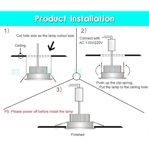 Mini plafonnier lampe dimmable 3W LED spot encastrable meuble et plafond - 4