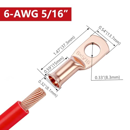 Terminales de anillo 6 AWG y extremos de cable de batería 5/16 resistentes 3