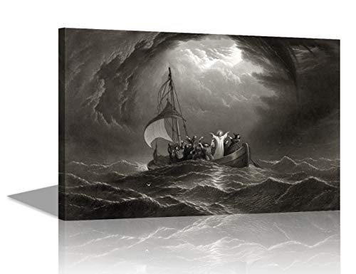 TUMOVO Black and White Jesus Christ Canvas Wall Art,Abstract Christianity Canvas Prints with Frame,Attractive Bible Picture Decorative,Easy Hanging On,More Size Optional(24”X48”)