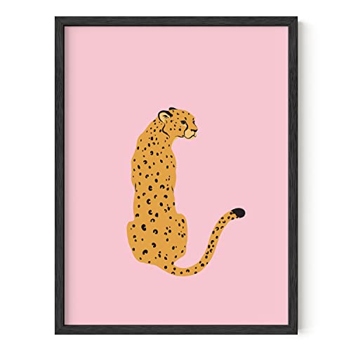 HAUS AND HUES Cheetah Print Wall Decor Pink Poster | Posters for Room Aesthetic Blush Pink Wall Decor Cheetah Wall Art | Black Framed 12” x 16”