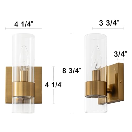 Image of Brass Indoor Wall Sconces Set of Two, Bathroom Vanity Light Fixtures Over Mirror, Glass Wall Lamps for Bedroom Side Vanity Lights for Bathroom Sink Hallway, E12 Base