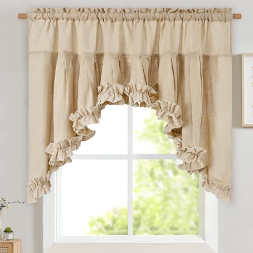 Likiyol Linen Valances for Windows Farmhouse Ruffle Swag Valance Rustic