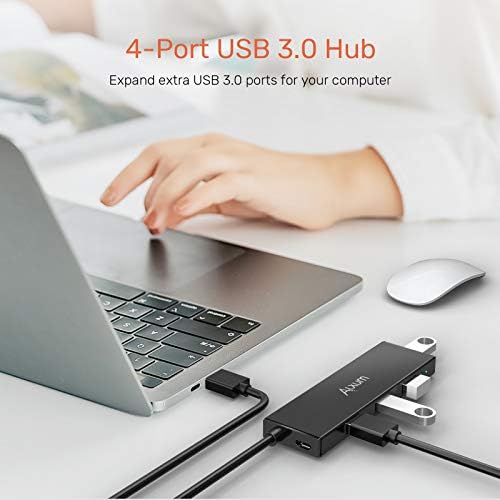 Alxum 4 Port USB3.0 Hub Long Cable 120CM 4FT, Ultra Slim Powered Long USB Hub with Micro B Power Port for Notebook, USB Flash Drive, Mobile HDD and More