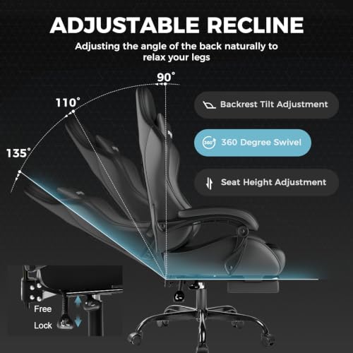GTPLAYER Gaming Chair with Footrest and Lumbar Support (Black) - image 7