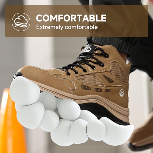 Image of Steel Toe Boots for Men Indestructible High Top Work Shoes for Men Comfortable Safety Shoes Puncture Proof Hiking Construction Shoes Botas de Trabajo para Hombre