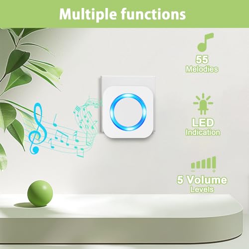 Wireless Doorbell, Waterproof Doorbell Operating at 1300-ft Range with 55 Ringtones 5 Volume Levels and Mute Mode LED Flash,1 Transmitter/Push Button+3 Receivers Door Bells for Home Classroom(White)