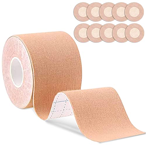 Bande de Seins, Ruban de Soutien-Gorge, Soutien Gorge Adhésif Invisible, avec 5 Paires Cache Tétons, Bande de Poitrine Invisible, Ruban de Levage de Poitrin, pour Robe, Robe de mariée (A-E Cup) Cover