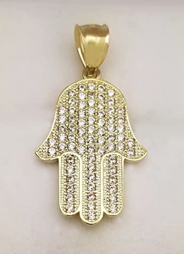 10k Yellow Gold Hamsa Pendant Hand of Fatima Charm 1.25 inch2