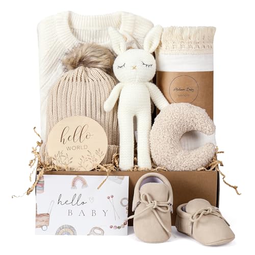 meloom Baby Gift Set, Unisex Newborn Gifts Box, Boho Gender Neutral Baby Essentials, for New Mom, New Baby Gifts for Boys and Girls, Personalized Gift Basket for New Babies