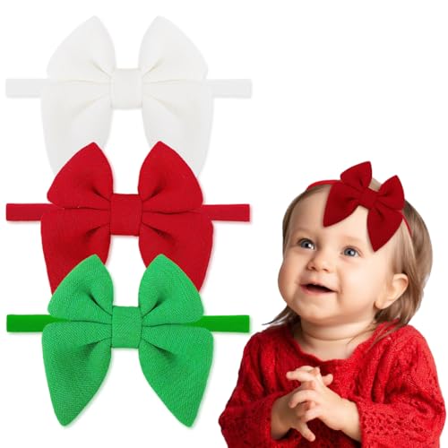 Image of PALAY 3Pcs Christmas Baby Hairband Set - 3 Color Bow Headbands for Kids Girl - Stretchy & Comfortable for Baby Girls