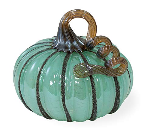 Boston International Handblown Glass Pumpkin Tabletop Décor, 5.75 x 5.25-Inches, Blue Autumn