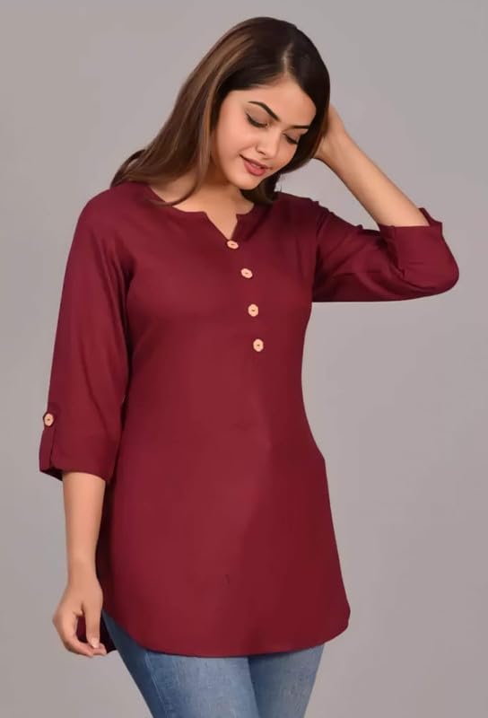 Image of Maroon Women's Ethnic Casual Top for Regular use Cottonblend