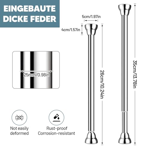 JISADER Verstellbare Kleiderstange ohne Bohren, Ausziehbare Kleiderstange für Schrank, Duschvorhangstange Edelstahl Teleskopstange Spannstange für Dusche Balkon Badezimmer Hängestange, 26 bis 35cm