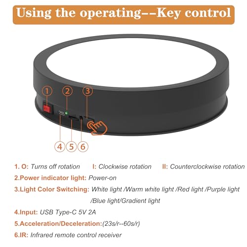 JAYEGT Variety Colors LED Light Base Non-Slip Rotating Display Stand , 66lbs Load, 360 Degree Photography Turntable forProducts Shows, Glass Crystal Artwork, Jewelry，Remote Control (12.6inch / 6Color LED Light /Black / Wired) by JAYEGT - Used condition - Image 4