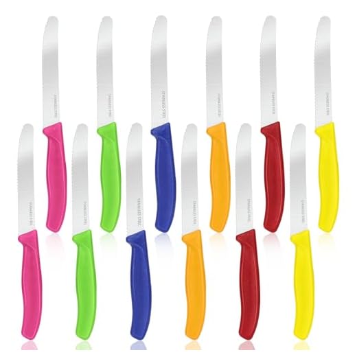 Sprifityy 12 pezzi Coltelli da Bistecca, Coltelli Bistecca con Bordo Seghettato, Coltelli da Carne Taglio Efficace Ergonomico, Coltelli da Tavola per La Casa e Il Ristorante, Lavabile In Lav（Colorato）
