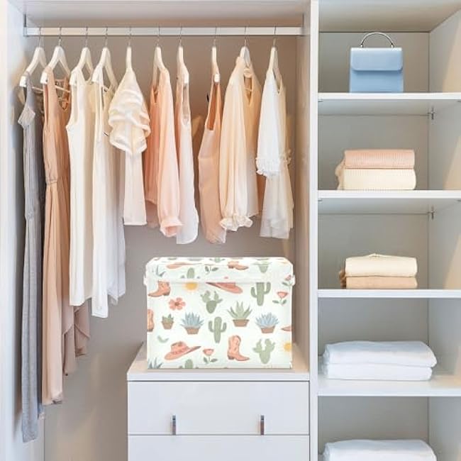 Storage Bins with Lids Cactus Boots Desert Themed Foldable Storage Boxes with Handles Large Storage Basket Collapsible Organizer Containers for Closet Home Bedroom Office