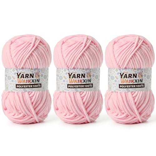 Image of 3 Pack Soft Chenille Yarn for Crocheting, Fluffy Chunky Crochet Yarn for Baby Blanket, (5.29oz /196.8yds) Fuzzy Velvet Yarn for Amigurumi&DIY Puzzle、Crafts、Scarf(3 Light Pink)