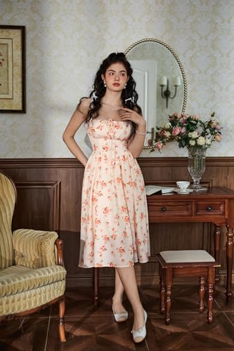 Image of Scarlet Darkness Women's Floral Midi Dress Corset Sundresses 2026 Summer Spring Vacation Milkmaid Dresses