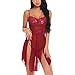 Produktbild Amcool Dessous Set Lingerie Kleid Damen ouvert Nachtwäsche Spitze Nachthemd Babydoll Unregelmäßiger Hem Lingerie Vorne Offen Nachtwäsche Nachtkleid Wäsche rot mit Panties