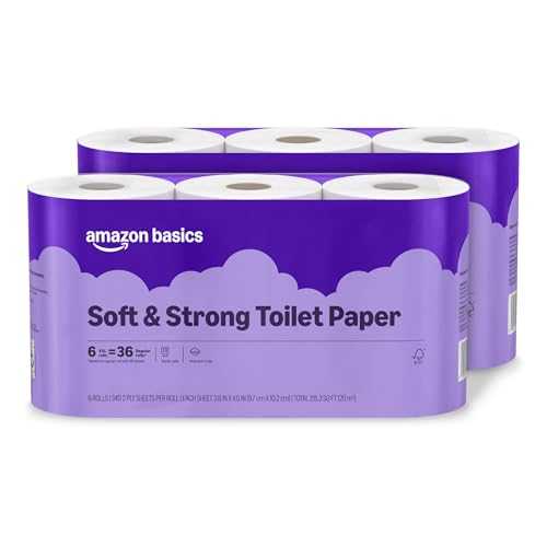 Image of Amazon Basics Soft and Strong 2-Ply Toilet Paper, 12 Ultra Rolls = 48 Regular Rolls, Unscented, 340 Sheet (2 Packs of 6), Packaging May Vary