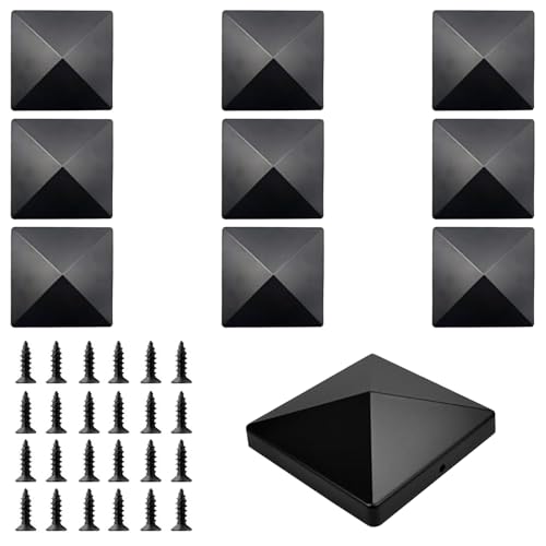 10 PCS Fence Post Caps, Plastic Fence Post Top Cap Durable Outdoor Post Covers with 20 M35*10mm Screws Black Deck Post Caps Neat Toppers Fits 4x4 Square Post for Wooden and Steel Pipes