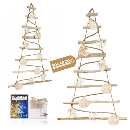 BOGATECO Handgemacht Weihnachtsbaum 95 cm hoch mit Dekorationen, aus...