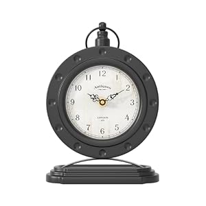 Vintage Table Clock, Desk and Shelf Mantel Clock, Antiques London Style Black Decor Clocks, for Farmhouse, Living Room, Bedroom, Bedside, Gift (8.8″ H x 6.3″ W)
