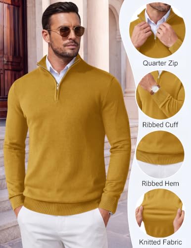 Image of COOFANDY Men's Quarter Zip Up Sweaters Slim Fit Lightweight Mock Pullover