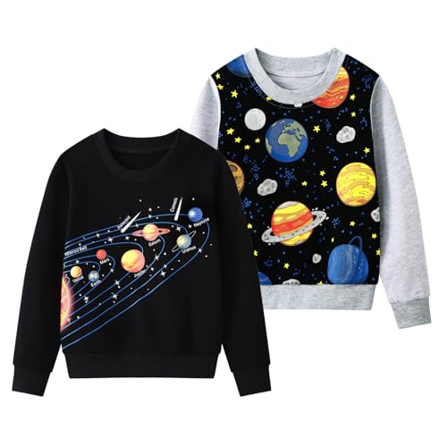 2-Pack Toddler Sweatshirts Kid Boys Printed Cotton Long-sleeved Tops Crewneck Pullover Shirts For Kids 3-8 Years