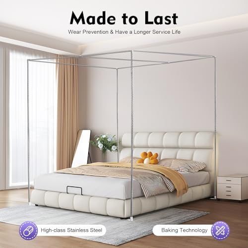 Image of Adjustable Stainless Steel Mosquito Net Bracket for Double Bed - Modern Bed Canopy Frame, Heavy-Duty Mosquito Net Support Stand