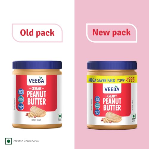 Image of Veeba Creamy Peanut Butter| High Protein | Naturally Gluten Free | Vegan | Trans Fat Free | No Added Preservatives | No Added Colour & Flavour | Non GMO | 900g