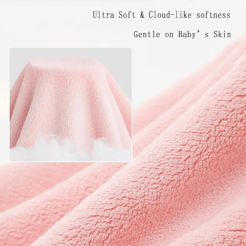 Image of Baby Hooded Bath Towel 31.5 inchx31.5 inch Ultra Absorbent Cloud-Soft Cozy Coral Fleece, for Newborn Infant Toddler Up to 3 Years, Unisex Bathrobe Blanket 2PCS(Sakura Pink)