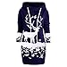 MORCHAN Cadeaux de noël Femmes Reindeer Monochrome Noël Imprimé Mini Robe Capuche avec Cordon de Serrage(Large,Marine)