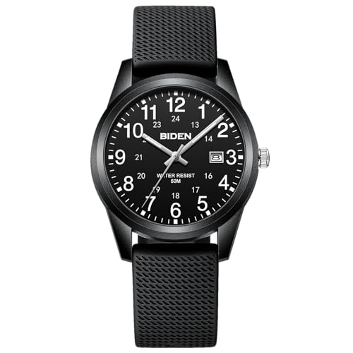 LN LENQIN Herren Analog Uhren 30M Wasserdicht Feld Uhren mit Silikon-Bänder für Männer Licht einfache militärische Uhren mit Datum -Schwarz LN LENQIN Herren Analog Uhren 30M Wasserdicht Feld Uhren mit Silikon-Bänder für Männer Licht einfache militärische Uhren mit Datum -Schwarz