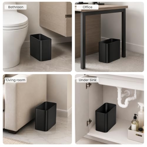 Image of Cesun Small Bathroom Trash Can, 2.8 Gallons, Under Sink Wastebasket, Black