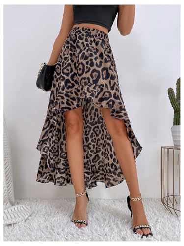 Verdusa Women's Leopard Print Ruffle High Low Skirt Summer Vacation Flowy Skirts4