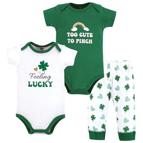 Hudson Baby Infant Girl Cotton Bodysuit and Pant Set, Feeling Lucky, 9-12 Months