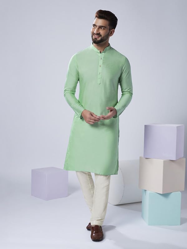 Image of KISAH Men's Navy Blue Printed Cotton Kurta - Regular Fit Long Tunic with Mandarin Collar | Ethnic Wear for Weddings & Festive Occasions