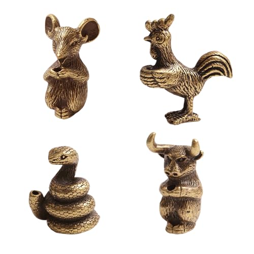 SHIDXIB 4Pcs Chinese Zodiac Incense Holder Mini Cow, Chicken, Snake and Mouse Animals Stick Alloy Incense Base Home Decoration Accessories Metal Crafts