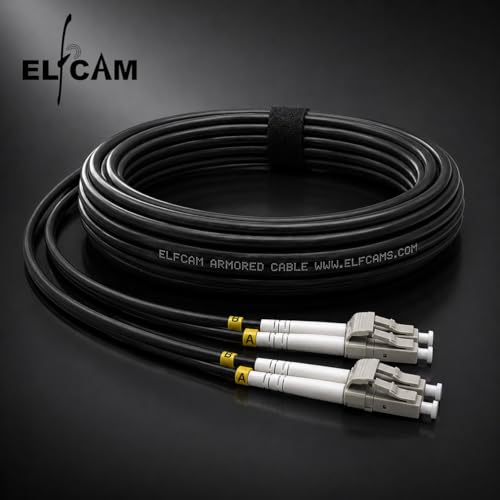 Elfcam® - 100m Gepanzerte Glasfaser-kabel LC/UPC auf LC/UPC OM3 Multimode Duplex 50/125um LSZH, LWL-Kabel LC für den Innen- und Außenbereich, Schwarz, 100M