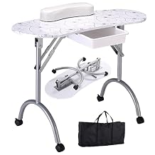 Multigot Manicure Nail Table, Folding Nail Technician Workstation with Drawer, Wrist Pad, Carry Bag & 4 Universal Wheels, Portable Mobile Nail DeskWhite