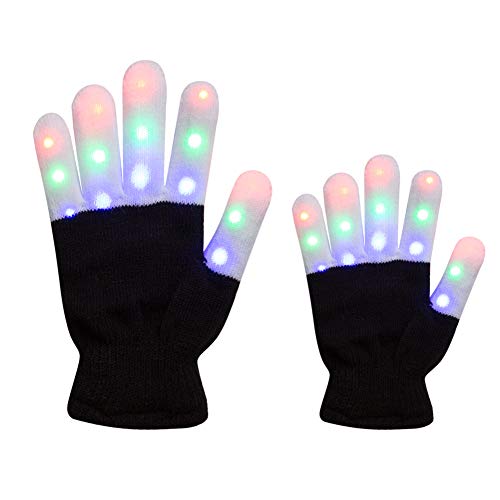 Amazer 2 Pack Kids Light Gloves Children Finger Light Flashing LED Warm Gloves with Lights for Birthday Party Dance Gifts for More Fun- Black