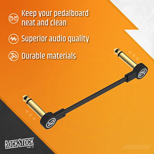 Image of Rock Stock Guitar Flat Patch Cables (Pack of 3) - 12 Inch C-Shape Ultra-Thin Effect Guitar Pedal Patch Cables - Right-Angle, Black with Durable Gold Plated Connectors, Maximize Pedalboard Space