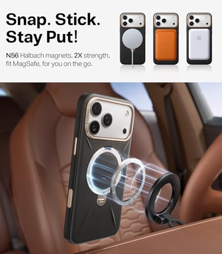 Image of TORRAS Q3 VegSkin for iPhone 17 Pro Max Case Leather, 360 Spin Magnetic Stand, Fit for MagSafe, Camera Control, Shockproof Premium Organic Silicone Leather Case for iPhone 17 Pro Max, Midnight Black