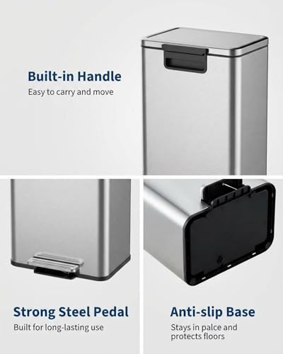 Caneca de basura de acero inoxidable 13.2 gal/50 L con tapa suave y pedal miniatura 4