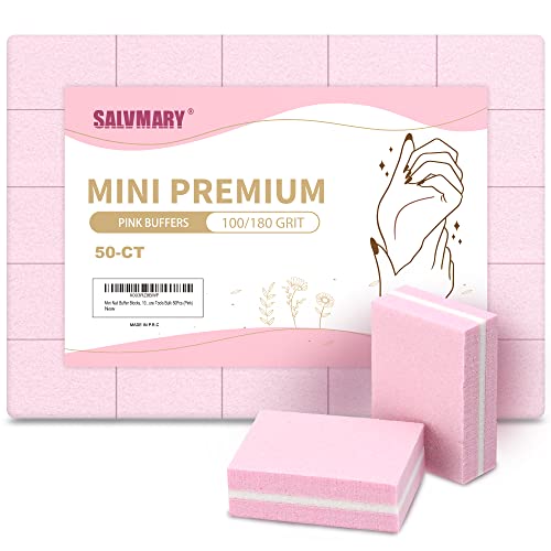 Mini Nail Buffer Blocks, 100/180 Grit Sponge Buffing Sanding Block File Manicure Tools Bulk 50Pcs (Pink)