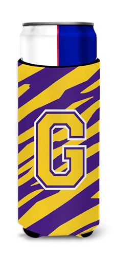 Monogram - Tiger Stripe - Purple Gold Letter G Ultra Beverage Insulators for slim cans CJ1022-GMUK