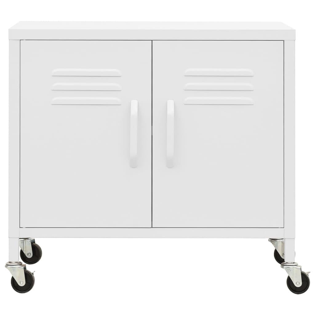 vidaXL Lagerschrank Weiß 60x35x56cm Stahl Sideboard Schrank mit Rollen Büroschrank Metallschrank Aufbewahrungsschrank Büromöbel Stahlschrank